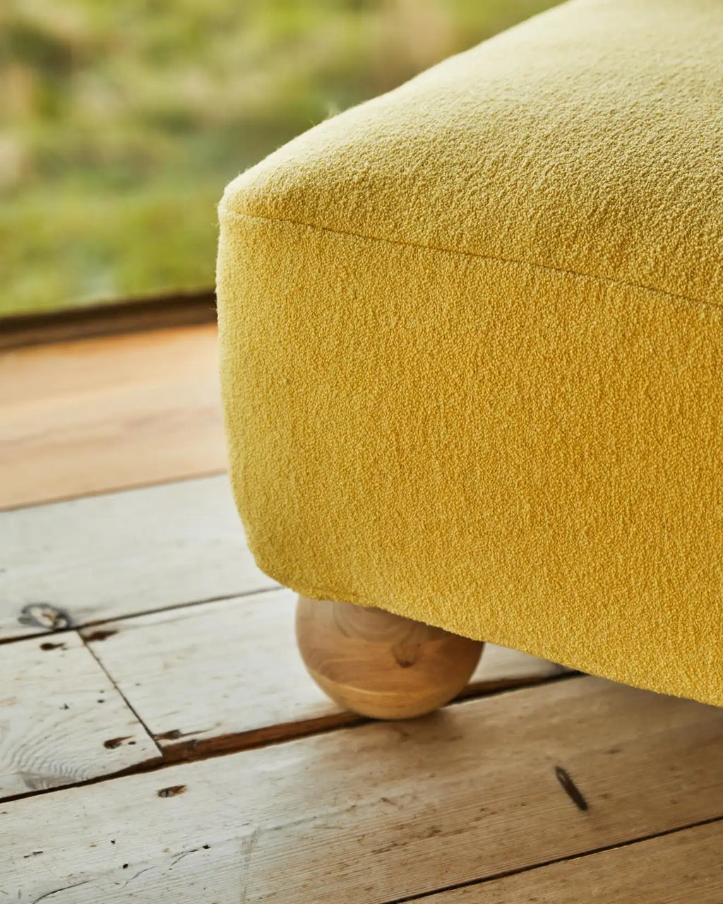 Batson Oak Wood & Velvet 1 Seater Sofa Yellow