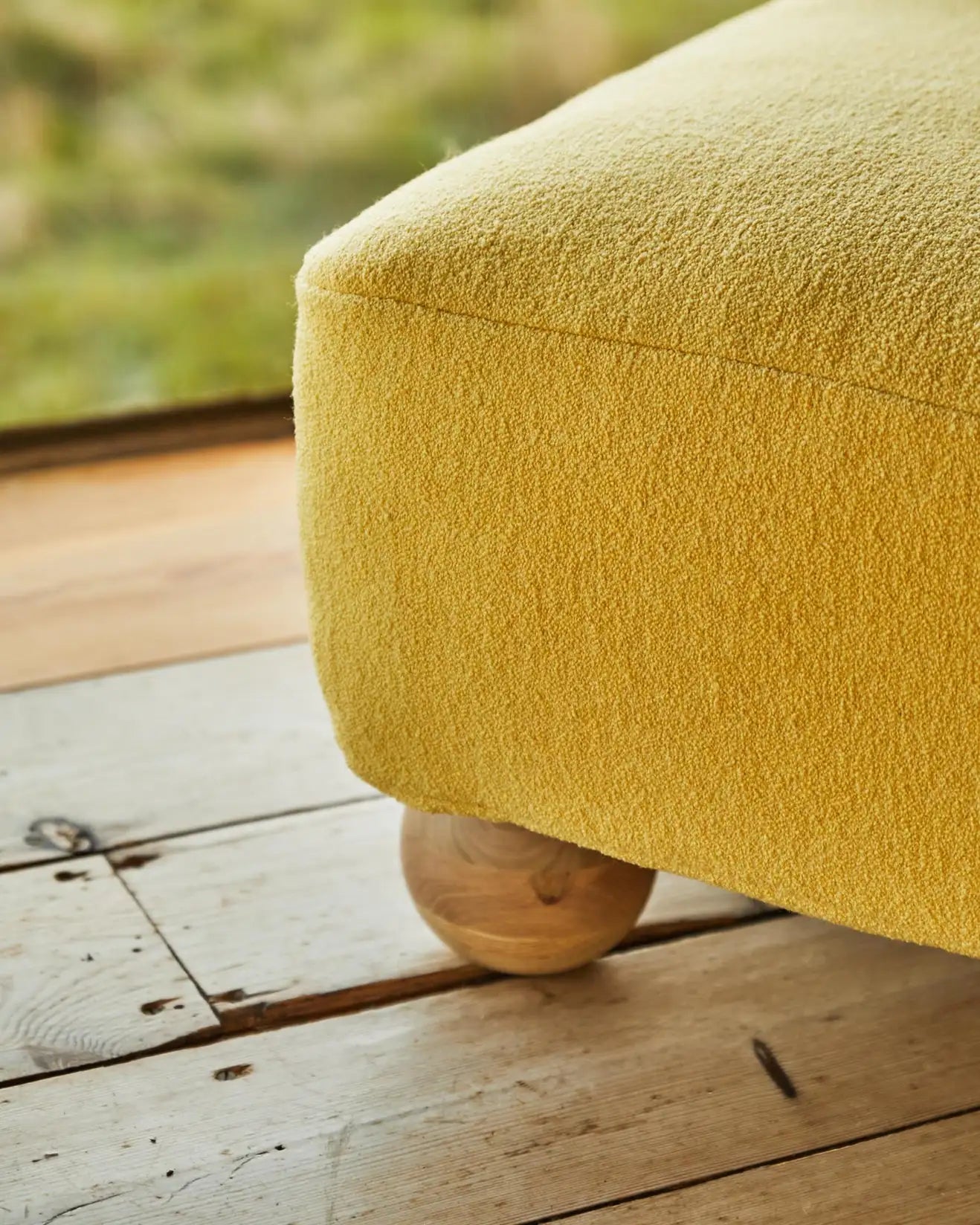 Batson Oak Wood & Velvet 1 Seater Sofa Yellow