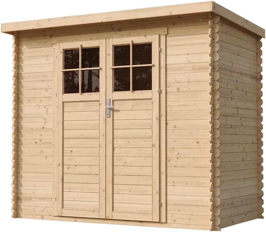 TIMBELA M310F+M310G Abri de Jardin en Bois avec Sol TRAITÉ - Porte verrouillable de Haute qualité- Stockage extérieur l239xL144xH200cm/2.63 m2 - Petit abri à Outils, Local à vélos - Toit imperméable