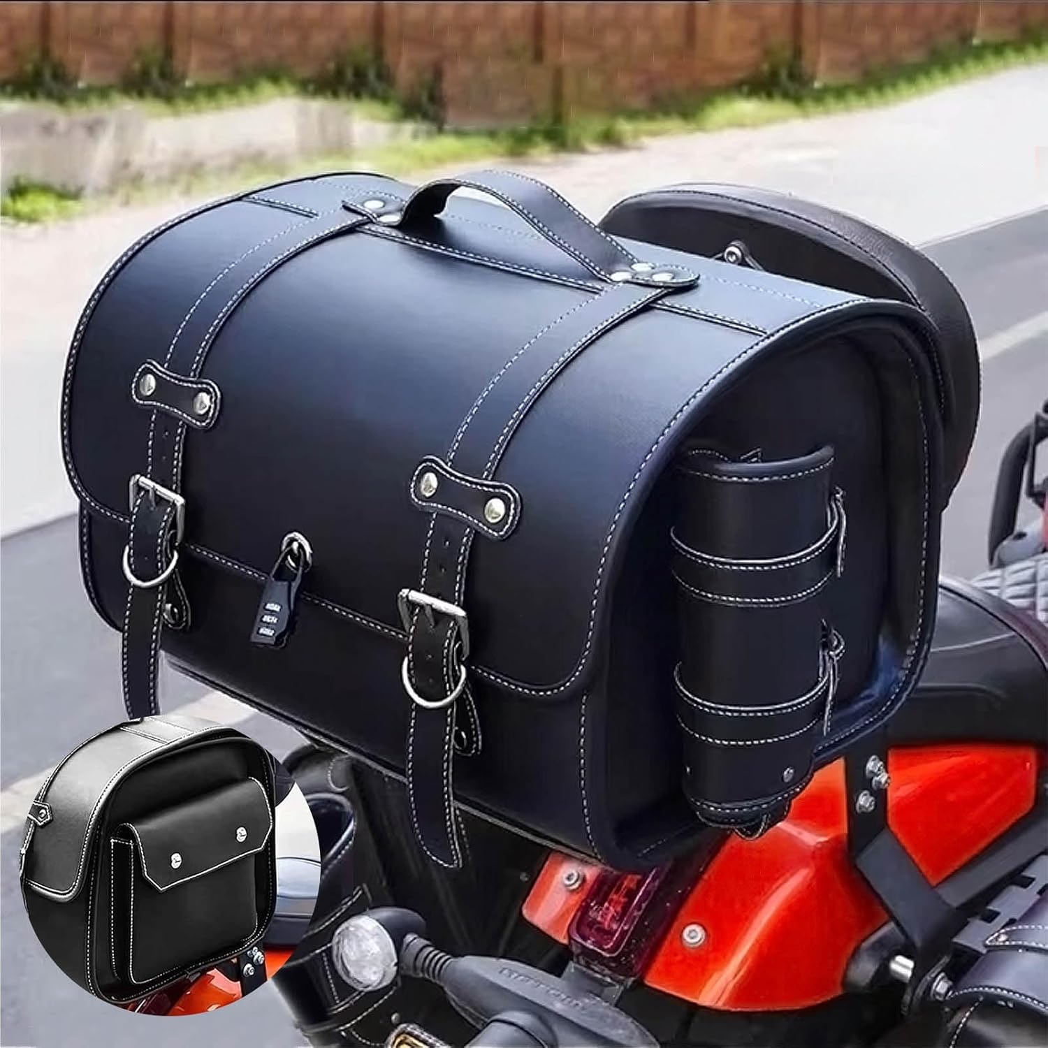Top case de moto rétro, coffre universel épais et étanche, coffre de voyage avec serrure à combinaison de sécurité et poignée de transport, valise de rangement pour casque de moto, aspect élégant ( Co