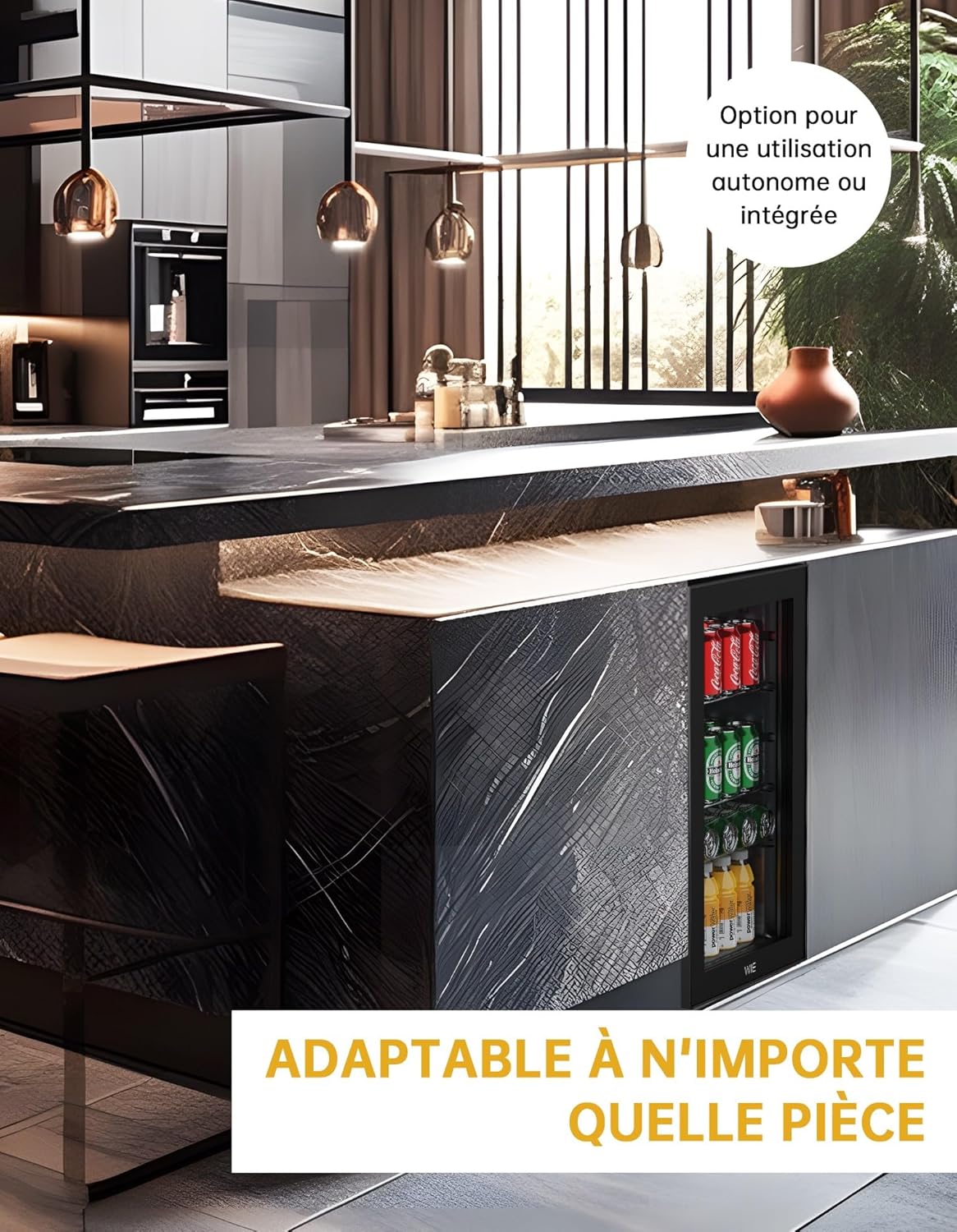 WIE Réfrigérateur à Boissons 70L Mini Réfrigérateur avec Double Porte Vitrée Petit Frigo Silencieux à Bière Intérieur Extérieu 105 Cans pour Maison/Cuisine/Bar/Bureau