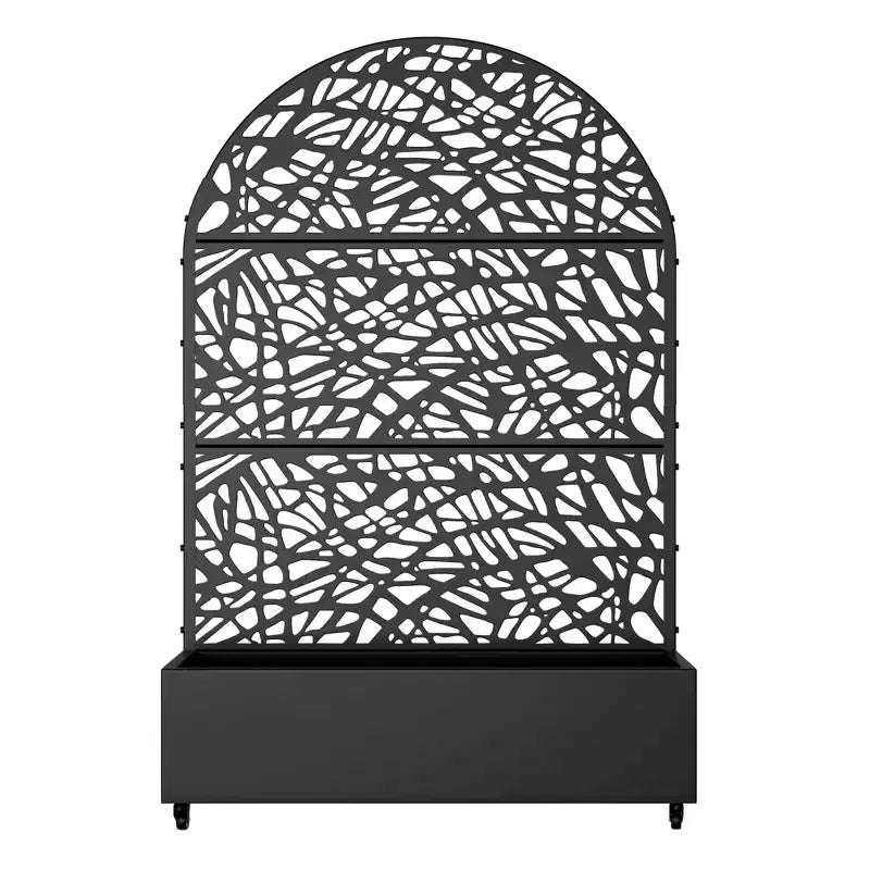 MAYEERTY 72x47 Black Arched Iron Planter Box with Trellis, 3 Piece Set Decorative Garden Screen for Patio and Balcony