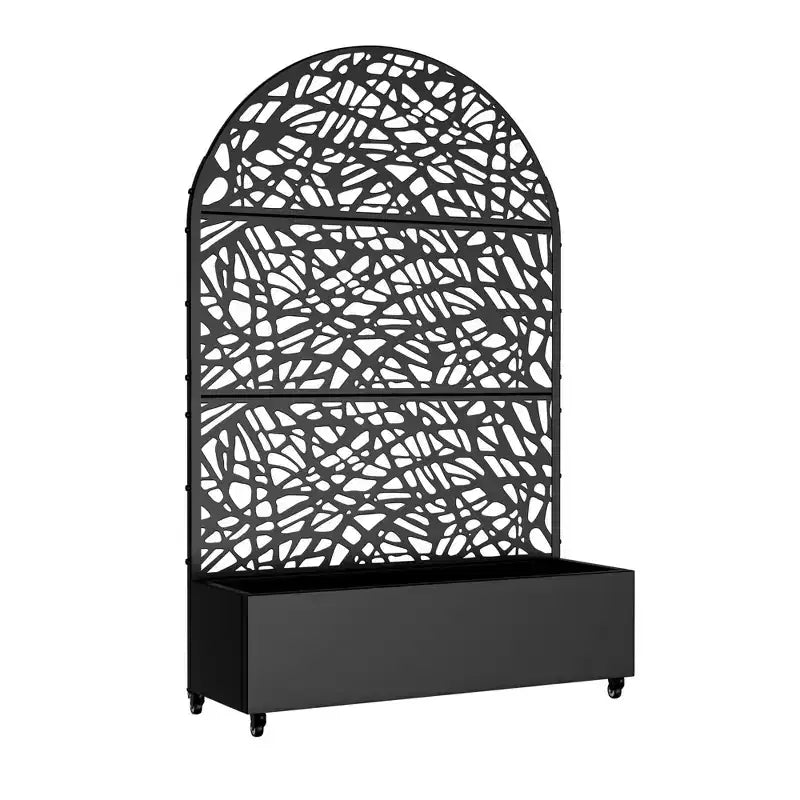 MAYEERTY 72x47 Black Arched Iron Planter Box with Trellis, 3 Piece Set Decorative Garden Screen for Patio and Balcony