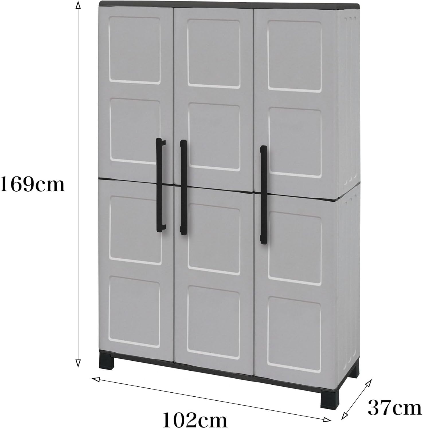Dmora - Armoire d'extérieur Nandrin, Armoire à balais, Armoire d'extérieur 3 portes, 100% Made in Italy, 102x37h169 cm, Gris clair et noir, Finition damier