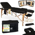 MASSUNDA All INKL Chaise de Massage Pliante et réglable en Hauteur – Table de Massage Mobile en Bois Massif avec Housse en éponge, accoudoirs et dossiers, appuie-tête Ergonomique (Noir)