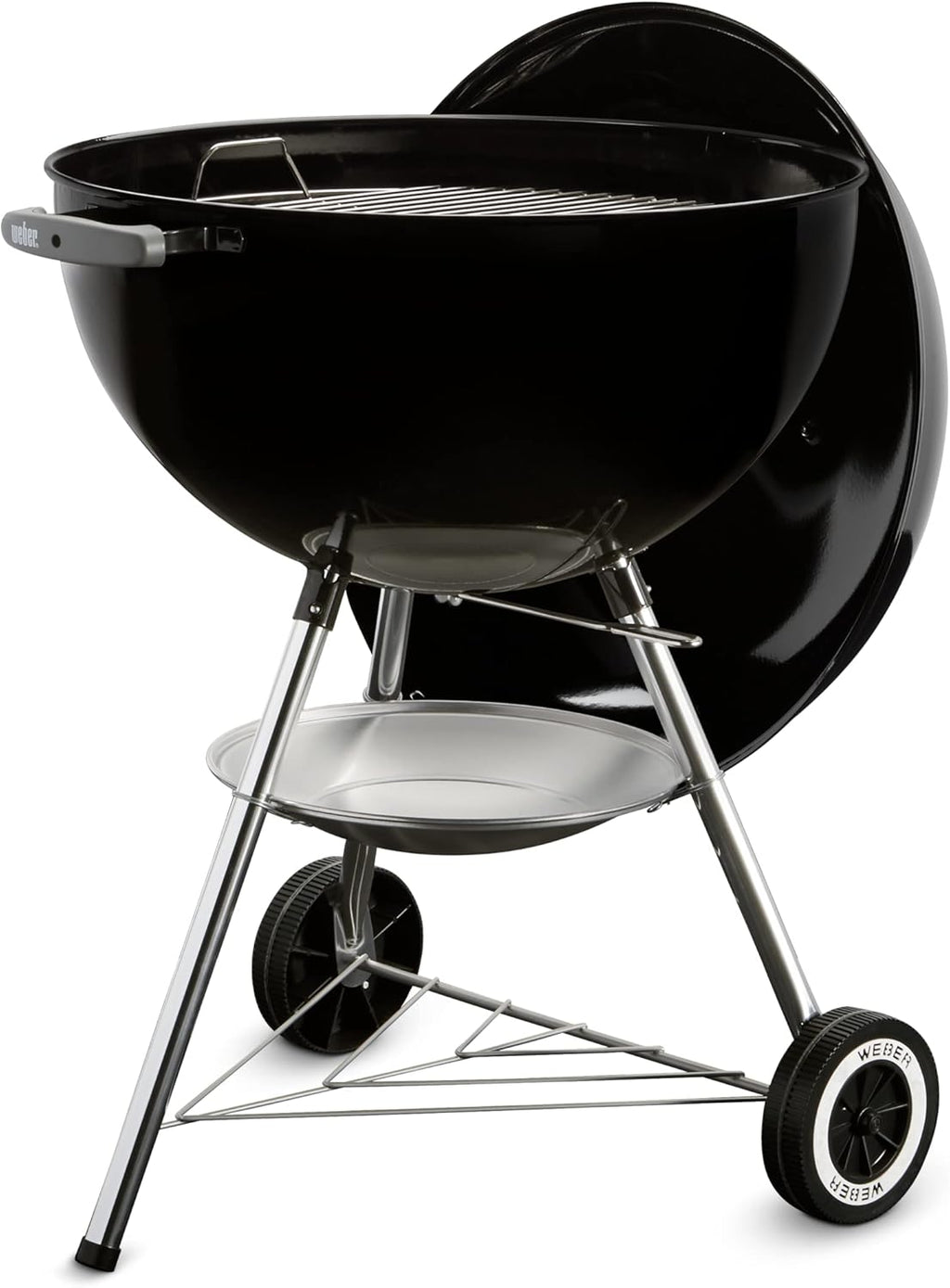 Weber Classic Kettle barbecue au charbon de bois, surface de cuisson Ø 57cm, barbecue avec couvercle et cuve en acier emaillé, thermomètre intégré au couvercle, trépied et roues - Noir (1341504)