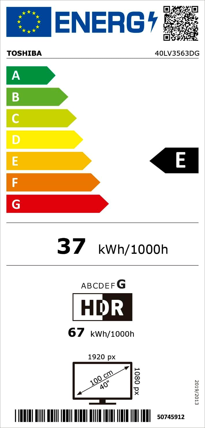 Toshiba 40LV3563DG Smart TV de 40", avec résolution Full HD (1920 x 1080), HDR, socle central, compatible avec Alexa, WiFi