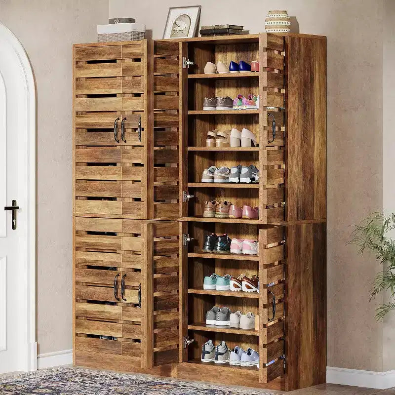 Lantine 70.8 Tall Shoe Cabinet with Shutter Doors, 9-Tier 27 Pairs Vertical Shoe Storage Cabinet
