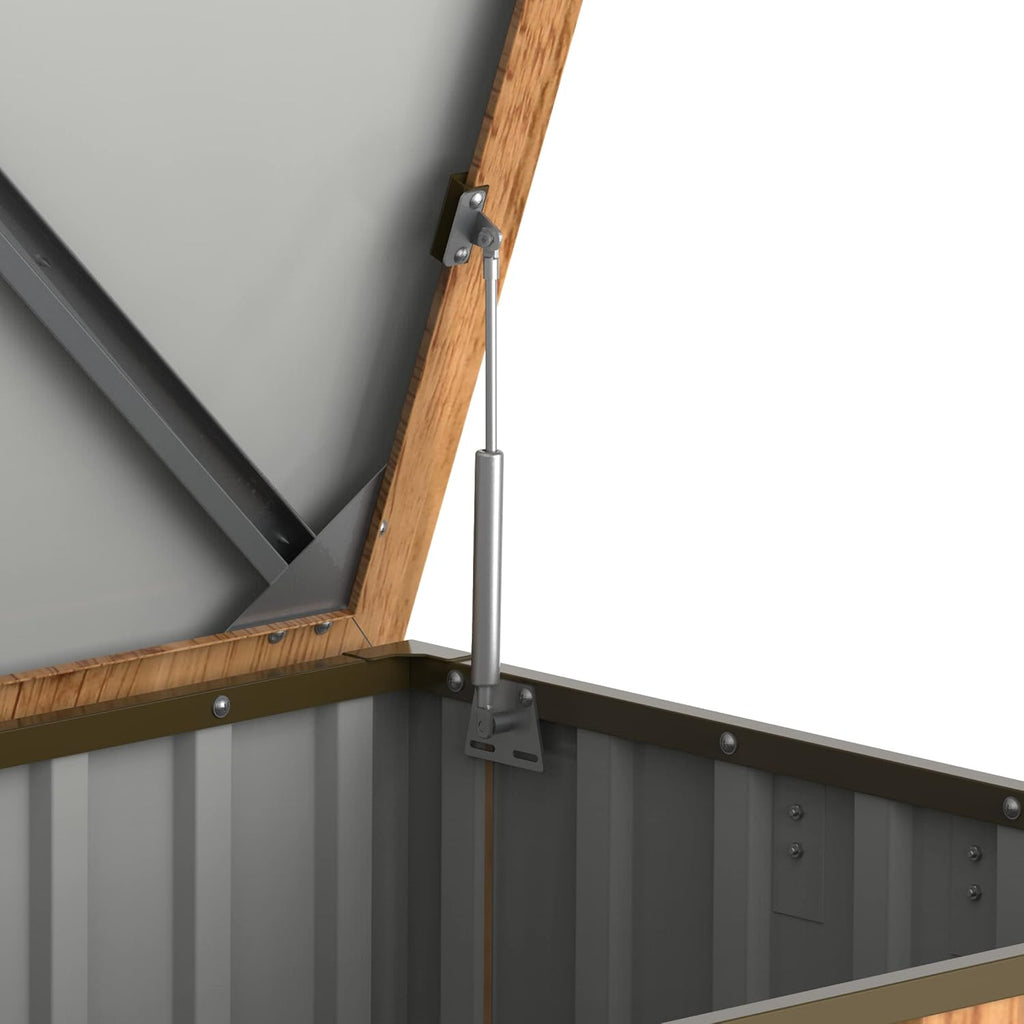 Duramax DH 1.7 (770 L) Coffre de Rangement de jardin en métal avec vérin à gaz hydraulique, coffre de terrasse et rangement de meubles de jardin, Boîte de rangement coussins, grain de bois