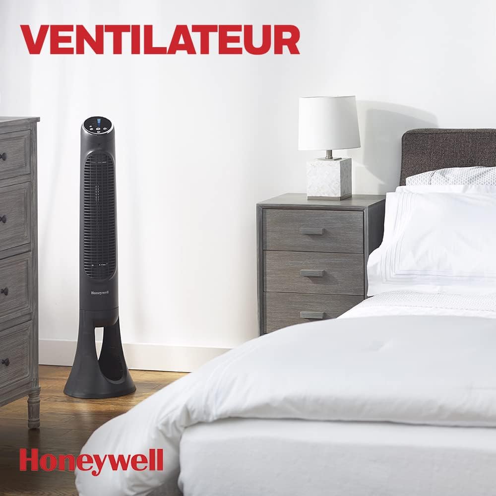 Honeywell HYF290E4 Ventilateur Tour QuietSet Puissant et Ultra Silencieux-avec télécommande-HYF290E, Noir