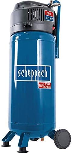 Scheppach Compresseur vertical portatif HC51V – Moteur puissant 1500 W – Sans huile – Cuve de 50 L – 10 bar – aspiration 220 L/min – Tuyau de 8 m + 13 accessoires inclus