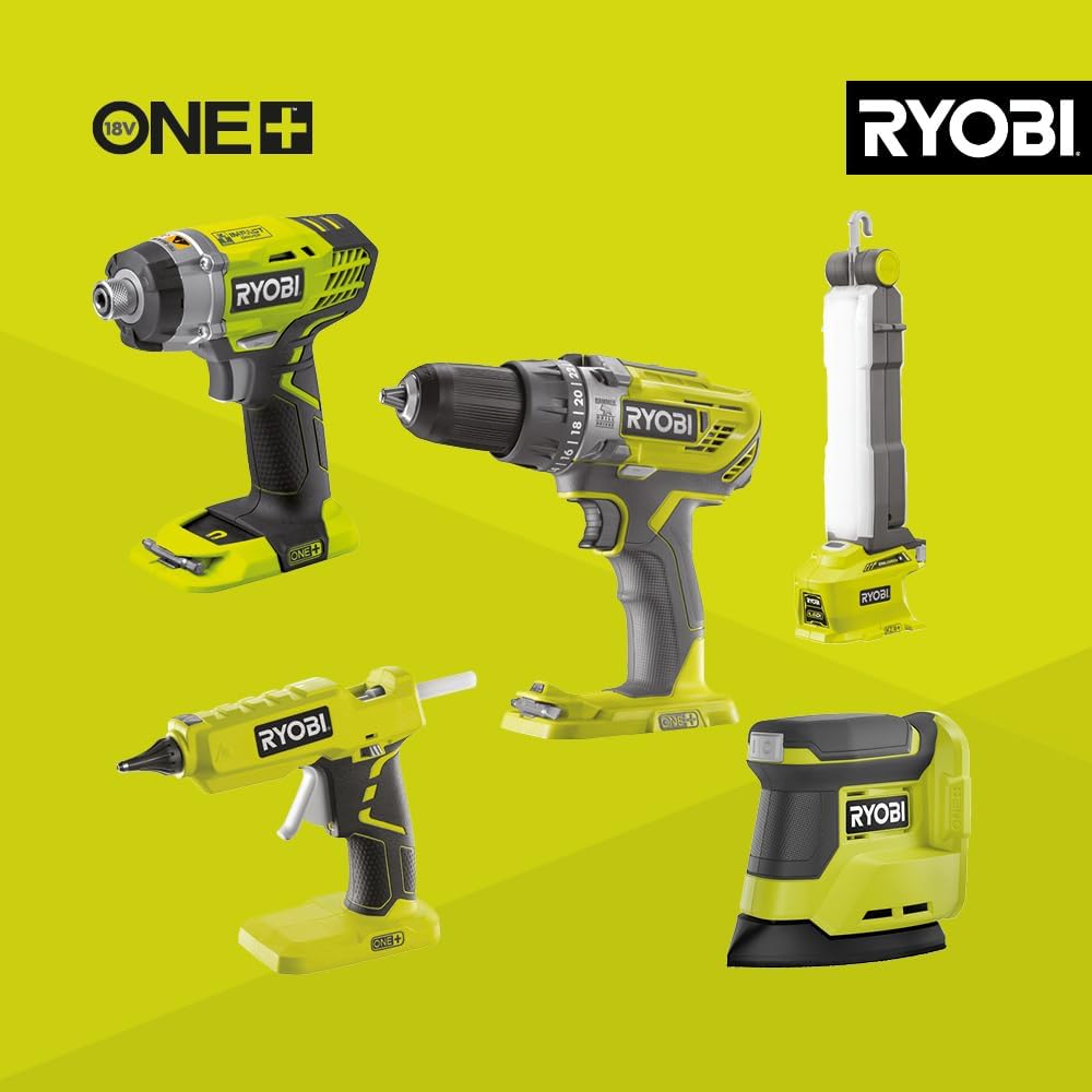 Pack 9 Outils 18V ONE+ : Perceuse, Visseuse à chocs, Meuleuse, Multi-Tools, Pistolet à Colle, Scie Circulaire, Scie Sauteuse, Lampe, Ponceuse + 2 Batteries et Chargeur - R18CK9B-252SLZ