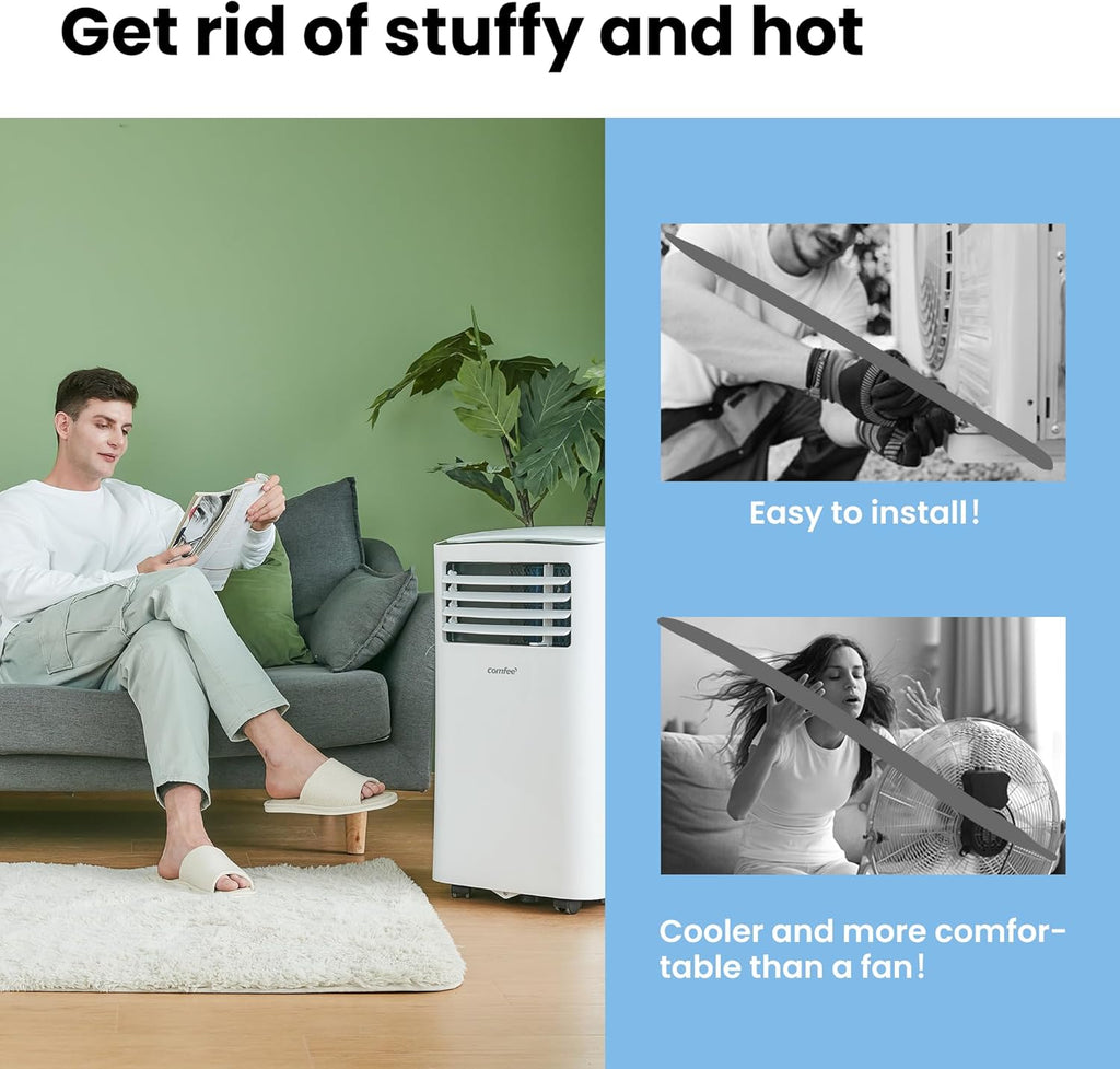 Climatiseur Mobile 9000 BTU/h 2,6kW, 3-EN-1 Refroidisseur Déshumidificateur Ventilateur, Fonction Follow me, Minuterie, Mode nuit, Pour salon et maison de 33㎡/88m³, MPPH-09CRN7, R290