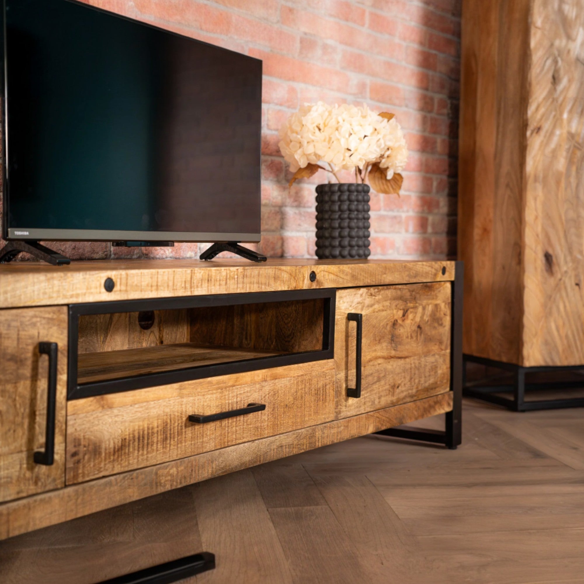 Iron Industrial Style Large Mango Wood Sideboard TV Unit