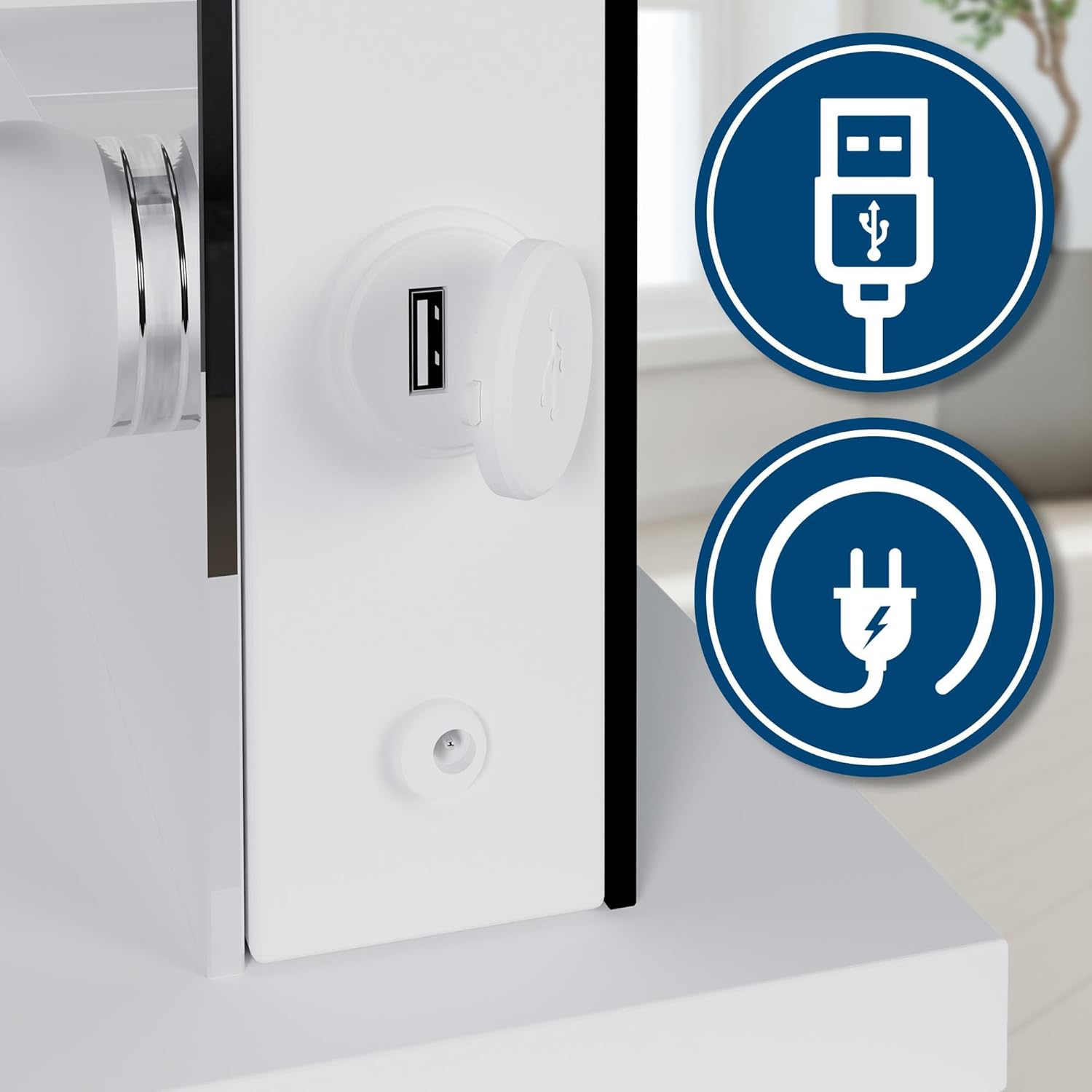 CLP Coiffeuse Tiline Miroir Hollywood Éclairage LED 9 Tiroirs Plateau Verre Prise USB Blanc