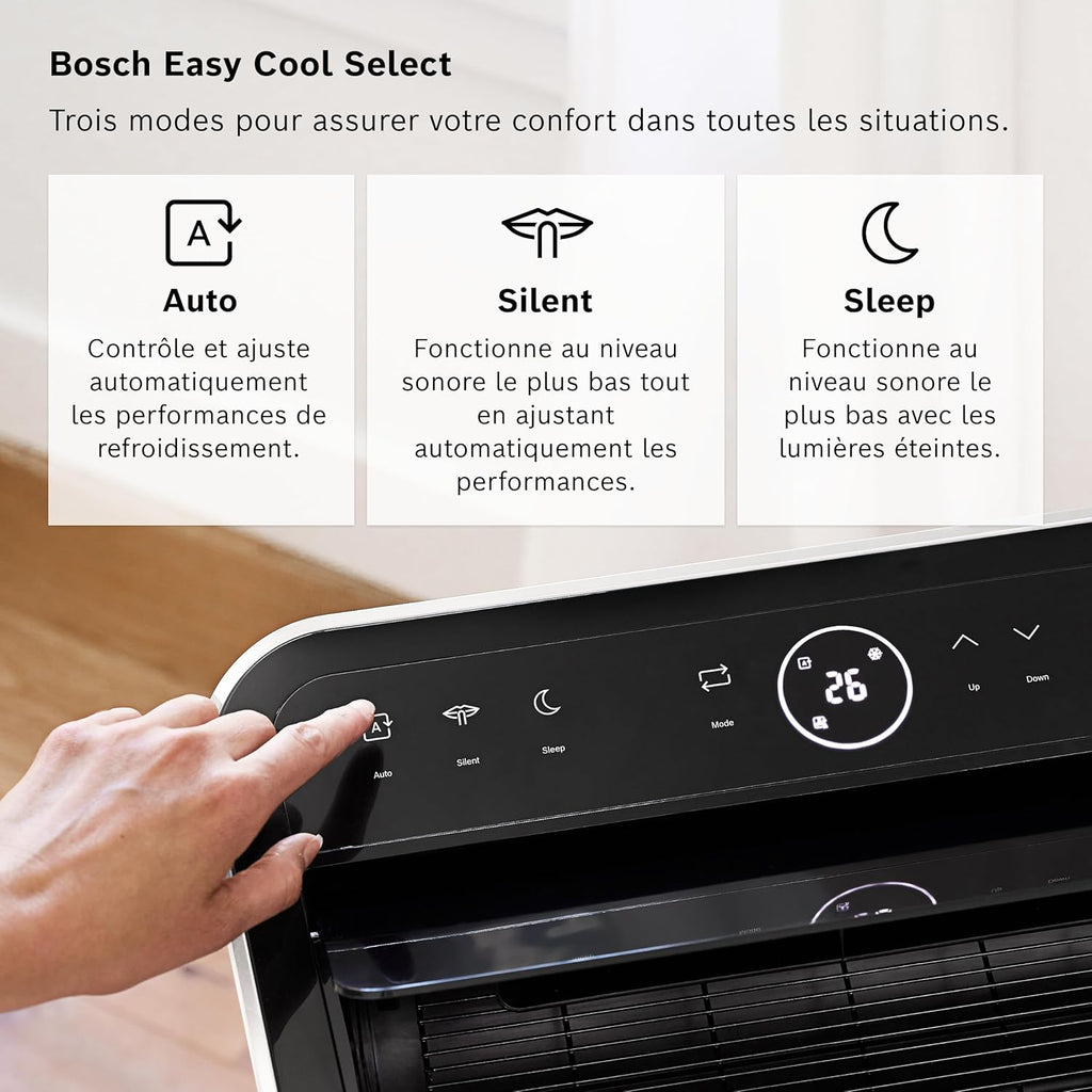 Bosch Cool 4000 Portable AC - 3 en 1 Climatiseur, Déshumidificateur, Ventilateur - 2,6 kW pour les pièces jusqu'à 35m² - Avec Mode Auto, Mode Silencieux et Mode Veille (48 db (A)) [Classe A+]