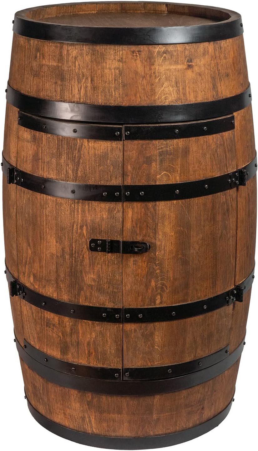 CREATIVE COOPER Tonneau à vin avec Porte - Armoire à Alcool - Étagère à Bouteilles en Bois - Baril en Bois - Vin Rack - Wineregal - Bar à vin - Baril avec Porte - minibar de 80 cm (wengé)