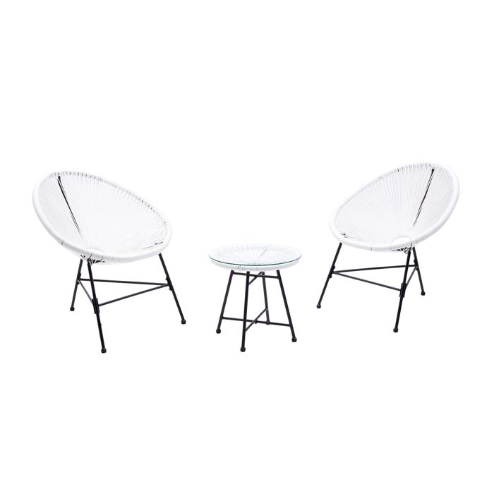ACAPULCO - Ensemble de 2 fauteuils et table basse beige
