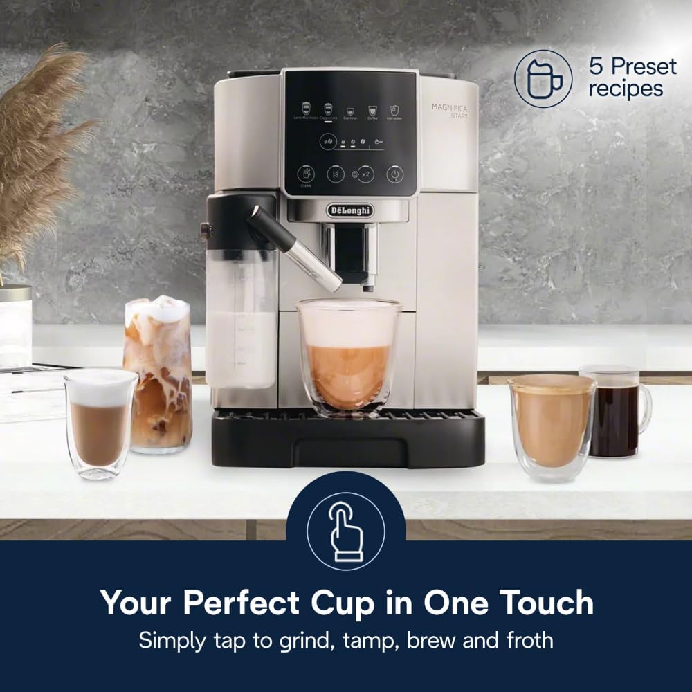 De'Longhi Magnifica Start Automatic Espresso Machine with Manual Milk Frother & Built in Grinder - 3 One-Touch Recipes, Easy-to-Clean, Home Barista Coffee Maker for Lattes, Cappuccino, Iced Coffee