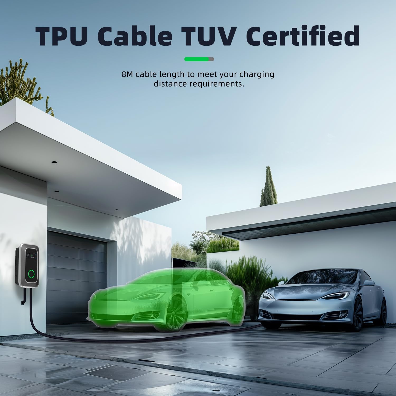 JATRHG S1 Borne de Recharge pour Véhicule Électrique 7kW 12M 32A Monophasé IP66 Station de Charge Type 2 IEC 62196-2 - Chargeur Rapide EV Wallbox