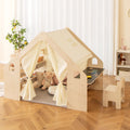 Tente de Jeu d'Intérieur en Bois pour Enfants 6 en 1 Tableau Noir Table Chaise 6 Bacs de Rangement Coussin de Sol Maison de Jeu pour 2-6 ans Beige