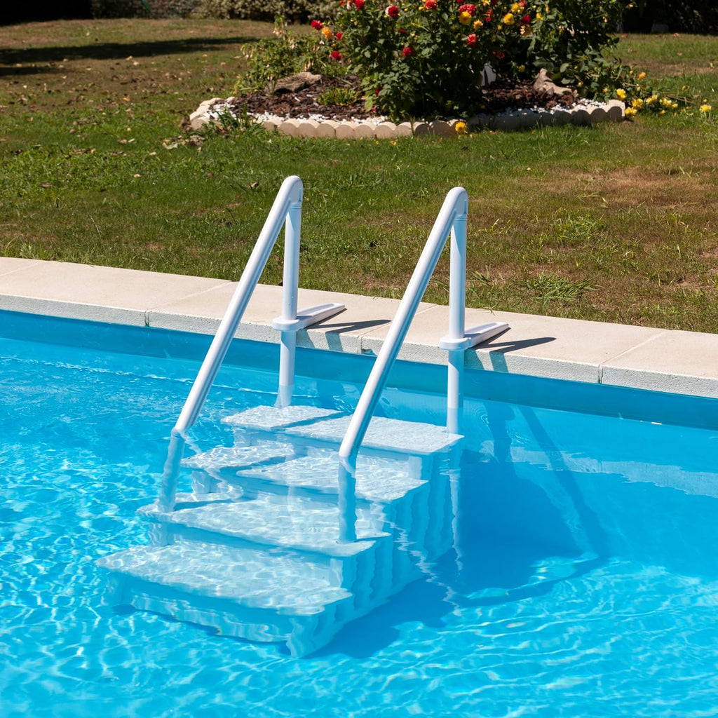 GRE EPE30 - Échelle intérieure antidérapante pour Piscine enterrée, Échelle de sécurité pour Piscine avec 4 marches, synthétique, Couleur Blanche. 80 x 92 x 206 cm