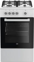 Beko cuisinière gaz FSG52000DWC, autonome, blanc, rotatif, foyer avant