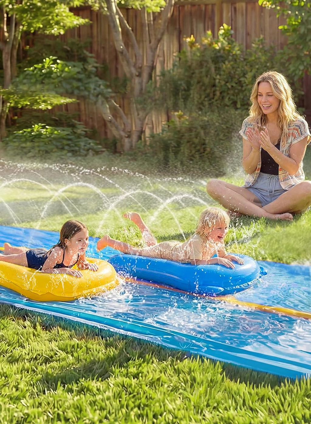 Sloosh Grand Toboggan Aquatique 914,4 x 182,8 cm, Toboggan pour pelouse avec arroseur intégré et 2 Planches gonflables pour Glisser, Les fêtes d'été, Jardin, pelouse et Jeux d'eau en extérieur