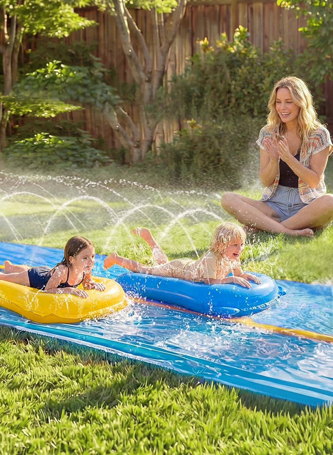 Sloosh Grand Toboggan Aquatique 914,4 x 182,8 cm, Toboggan pour pelouse avec arroseur intégré et 2 Planches gonflables pour Glisser, Les fêtes d'été, Jardin, pelouse et Jeux d'eau en extérieur