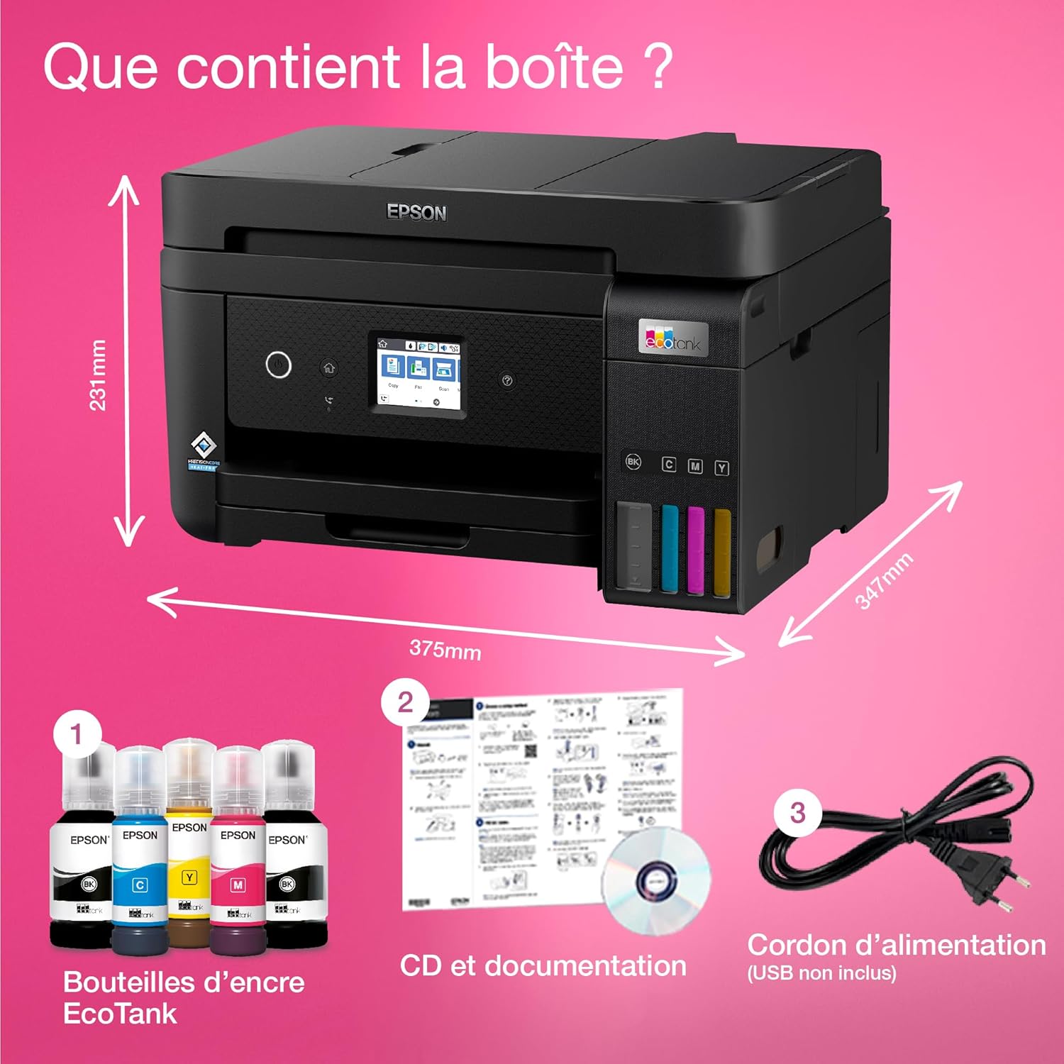 Imprimante multifonction A4 Wi-Fi EcoTank ET-4850 équipée de réservoirs d'encre, avec jusqu'à 3 ans d'encre inclus