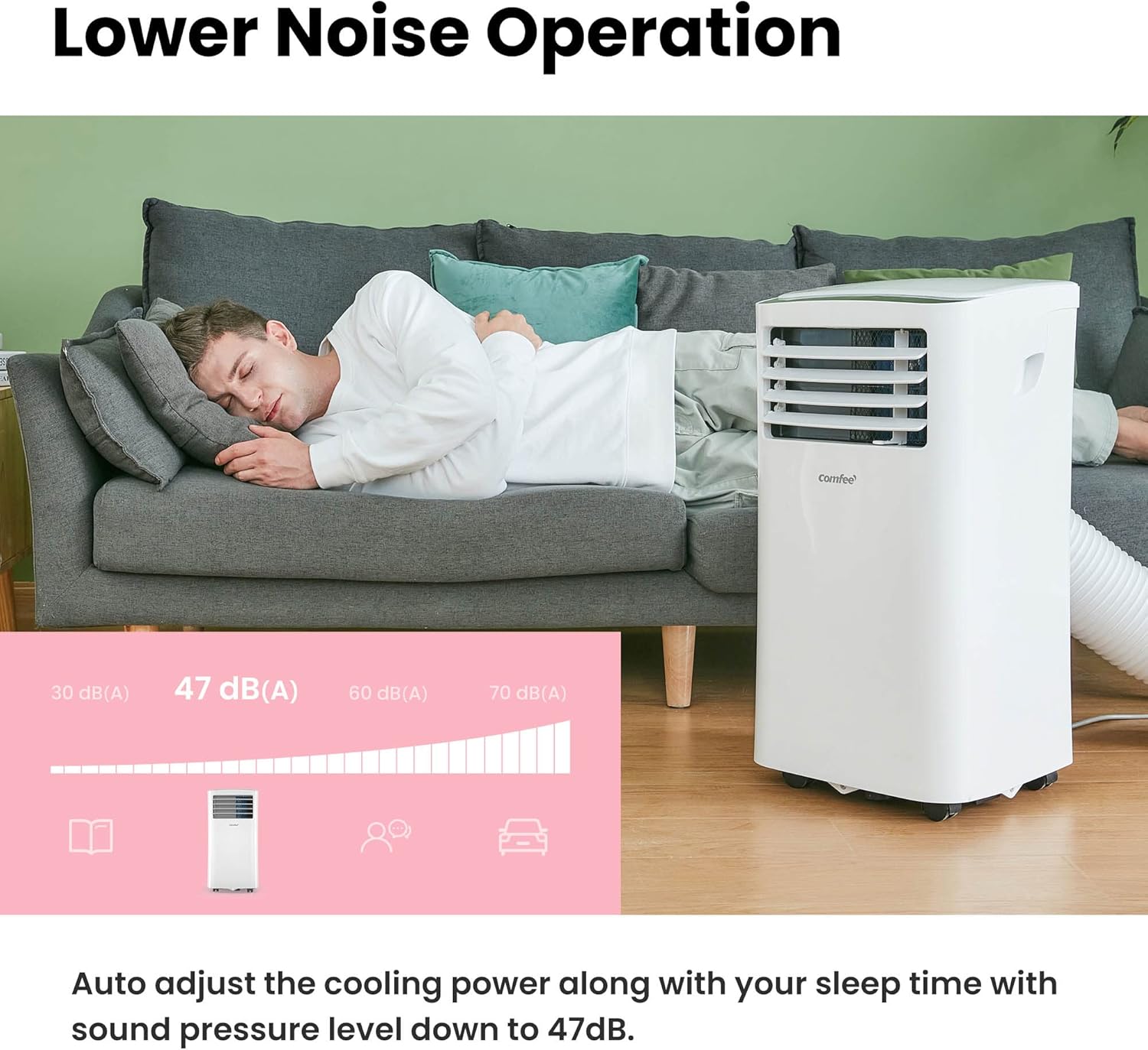 Climatiseur Mobile 9000 BTU/h 2,6kW, 3-EN-1 Refroidisseur Déshumidificateur Ventilateur, Fonction Follow me, Minuterie, Mode nuit, Pour salon et maison de 33㎡/88m³, MPPH-09CRN7, R290