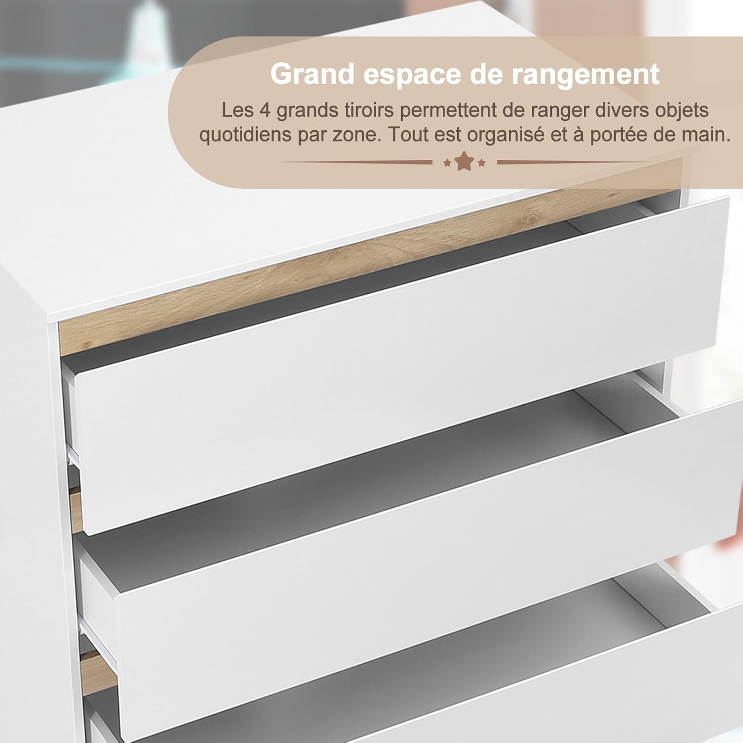 WOLTU Table à Langer + Commode avec 4 Tiroirs, Ensemble Meuble à langer pour Bébé, en Bois d’Ingénierie, Blanc + Chêne Clair, 80x75x109,2cm