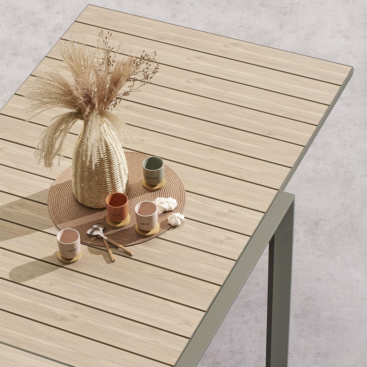 Hespéride - Table de Jardin Extensible Evasion Beige - 10 Places - Aluminium Antirouille Aluminium Effet Bois - Rallonge Coulissante