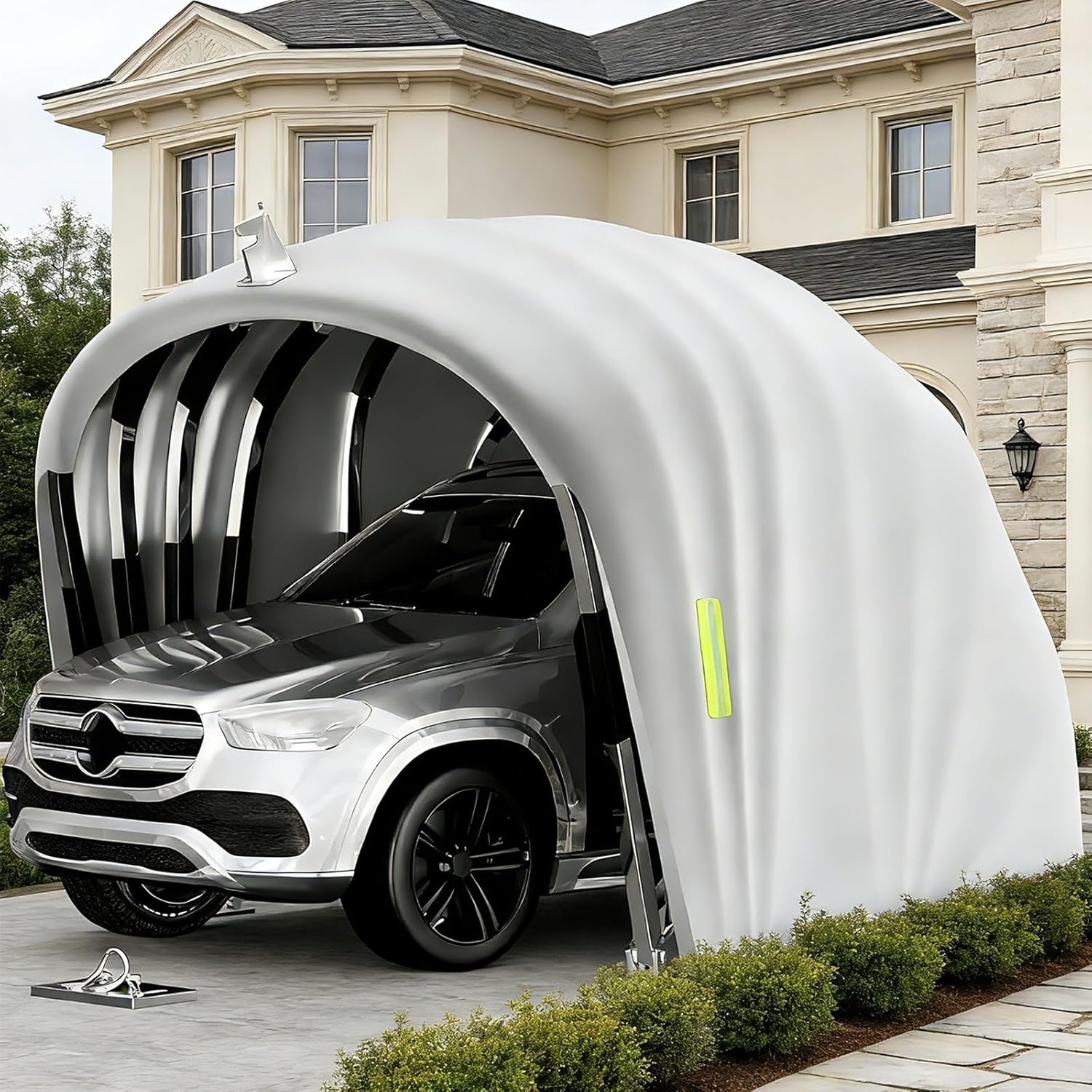 Abri De Voiture Semi-Automatique en Acier Inoxydable, Abri Voiture Exterieur Pliable, Garage Mobile Exterieur, L 5,5m x W 2.5 x H 2.3m / L 5,9m x W 2,7 x H 2,45 m (Gris) (5.9 x 2.7 x 2.45m)