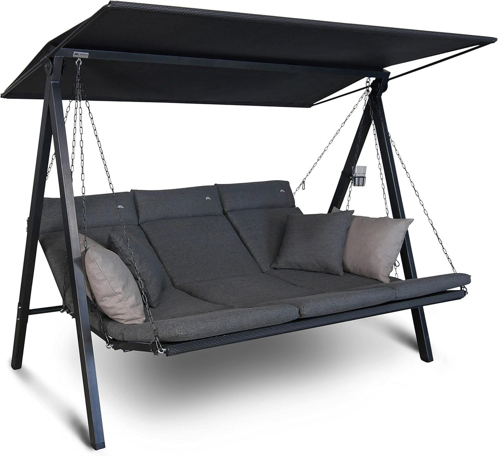 ANGERER Balancelle de Jardin Lounge Smart 3 Places, Acier Galvanisé, Toit Réglable, Position Assise et Allongée Réglable, avec Coussins et Textilène, pour Extérieur Smart Gris