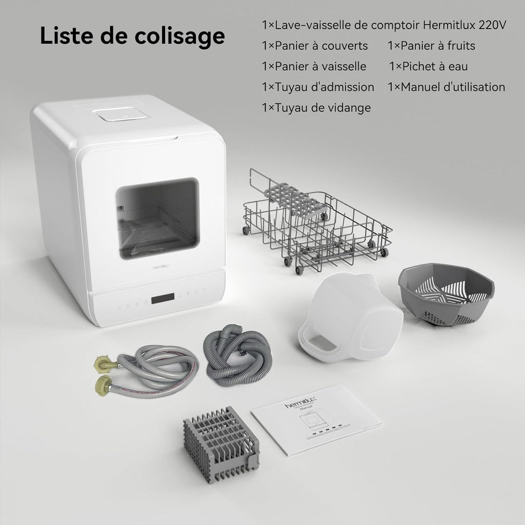 Mini lave-vaisselle de table, 6+1 Programmes de lavage, 5 Couverts et réservoir d'eau de 5L