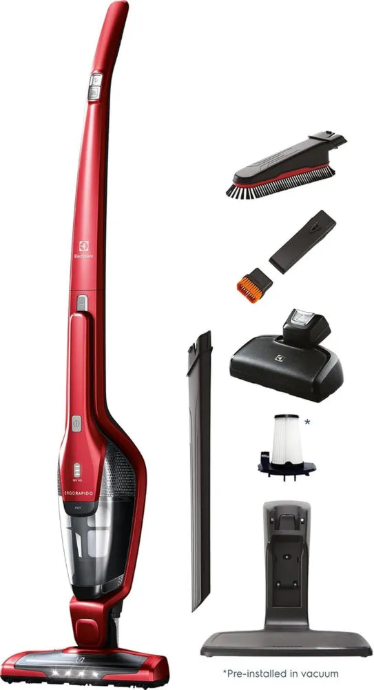 Aspirateur Balai Sans Fil Electrolux Ergorapido 2 en 1 pour Poils d'Animaux, Autonomie 48 min, 2 Vitesses