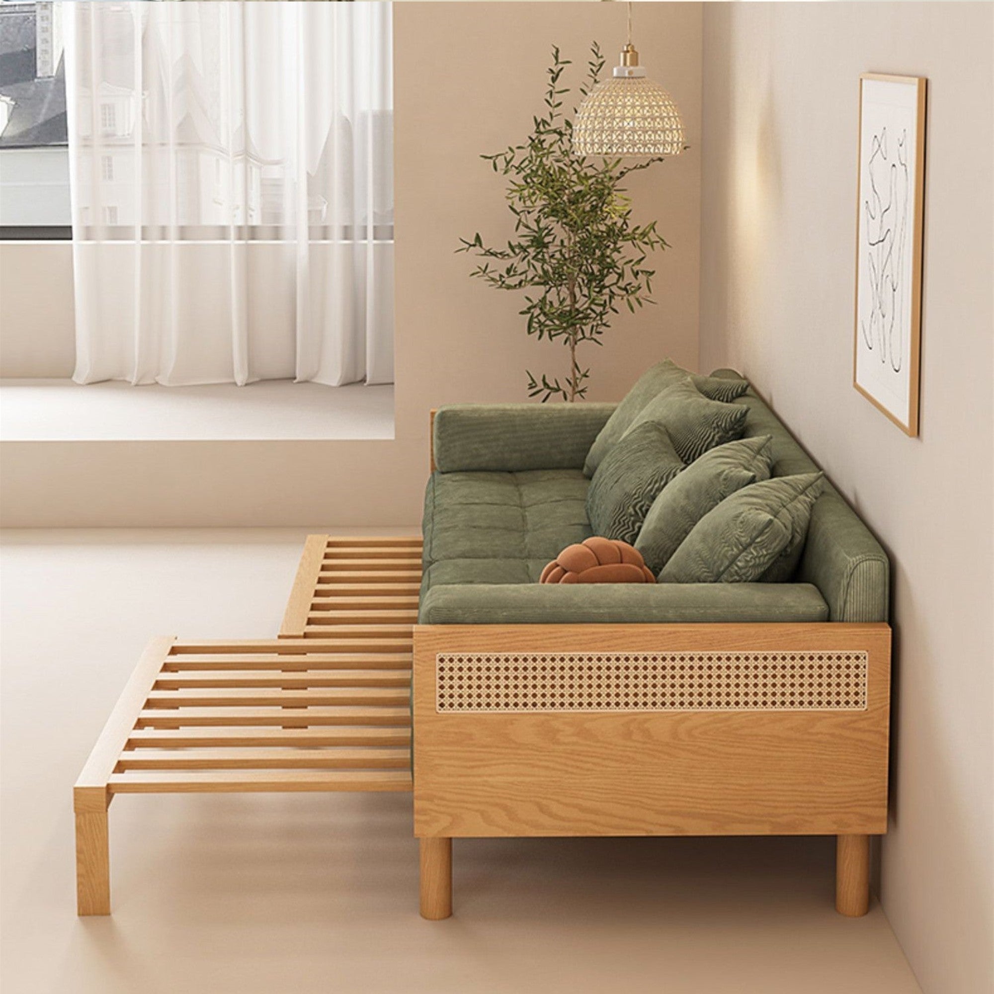 Nismaaya Multifunction Pull Out Sofa Cum Bed Solid Wood Frame