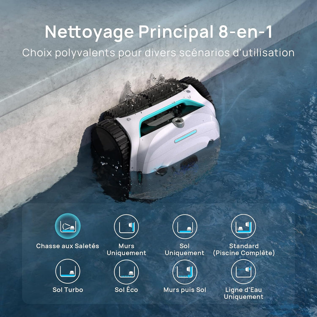 WYBOT (Nouveau Modèle) Robot Piscine sans Fil C2 Vision-A avec caméra IA, Filtration Ultra-Fine, Forte Aspiration, Nettoyage Fond/parois & Ligne d’Eau, Navigation Intelligente – Blanc