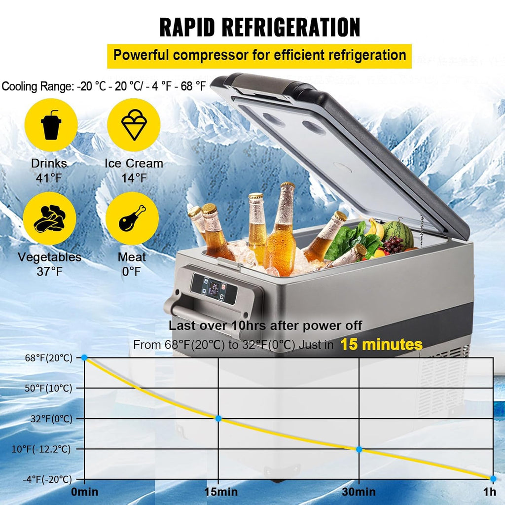 VEVOR Réfrigérateur Portable à Compression 45 L,Réfrigérateur de Voiture 693 x 345 x 456 mm，Mini Frigo Glacière Électrique 60W Réfrigération Rapide Conduite Sécurisée pour Maison/Voiture/Camping
