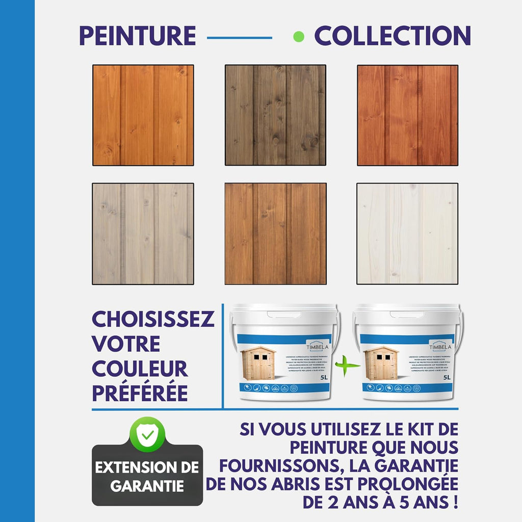 TIMBELA M310F+M310G Abri de Jardin en Bois avec Sol TRAITÉ - Porte verrouillable de Haute qualité- Stockage extérieur l239xL144xH200cm/2.63 m2 - Petit abri à Outils, Local à vélos - Toit imperméable