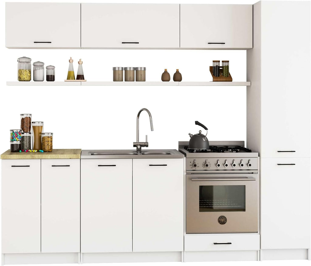 BDW - Colonne Cuisine - Armoire de Rangement 40 cm de Largeur, 205 cm de Hauteur, 57 cm de Profondeur - Spacieuse pour Provisions - Blanc