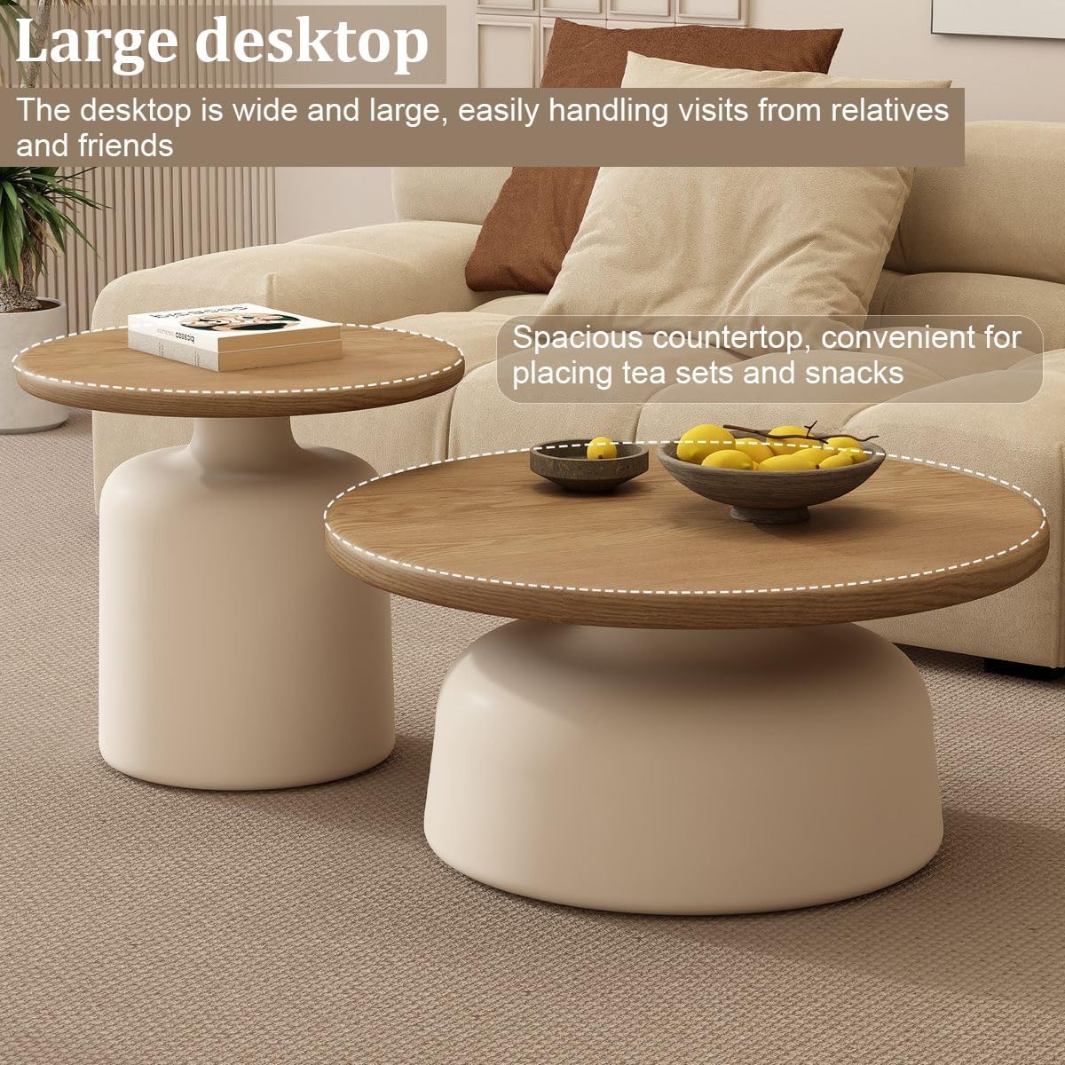 Table Basse Ronde Bois Massif, Table Basse Ronde Salon Moderne, Style Crémeux, Socle en Acier Au Carbone pour Maison Salon Bureau Ferme-Facile À Assembler(Black)