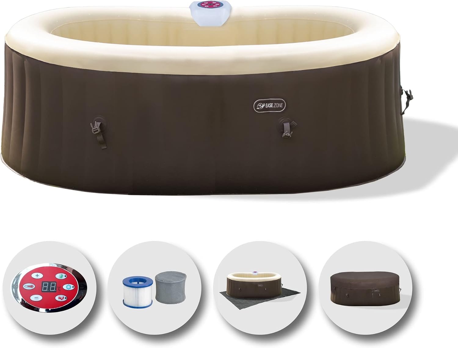 Bain à remous Gonflable, Ovale, 190 x 120 x 65 cm (550 L/145 Gal) avec Pompe intégrée 30 W