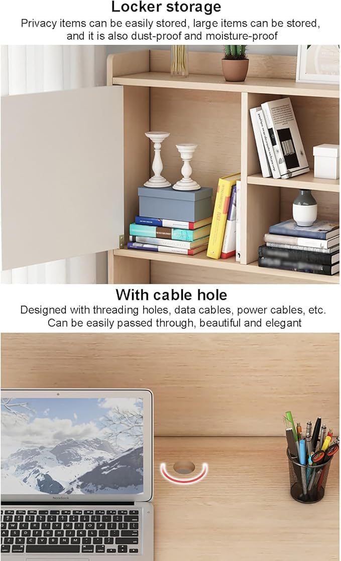 Bureau d'ordinateur Portable avec étagère，Grand Bureau d'écriture pour Bureau à Domicile Poste de Travail Avec Armoire Table D'étude Moderne avec étagère De Rangement po(Size:120x45x165cm,Color:Blanc)