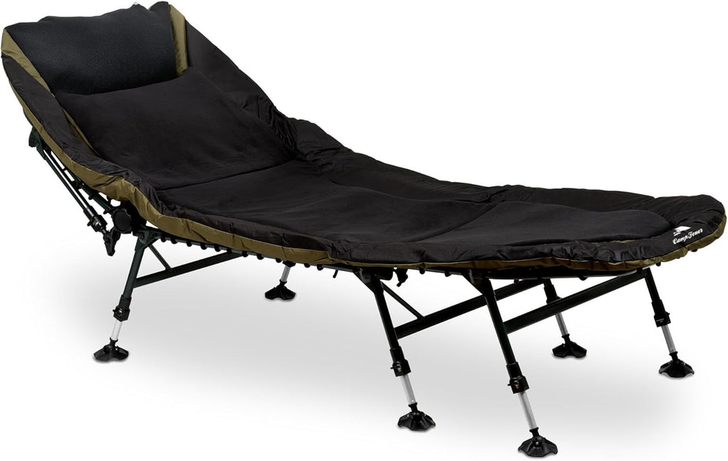 CampFeuer Chaise Longue pour pêche à la Carpe XXL 210 x 85 x 45-60 cm | Chaise de pêche Longue avec 8 Pieds à Hauteur réglable | Chaise Pliable, Confortable, rembourré pour pêche à la Carpe