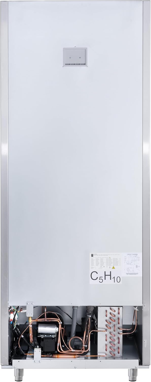 METRO Professional Réfrigérateur pro GRE6600S, Inox, 77.5x72x188.5cm, 380L, Réfrigération par air, 300W, avec serrure, 5 clayettes réglables, argenté