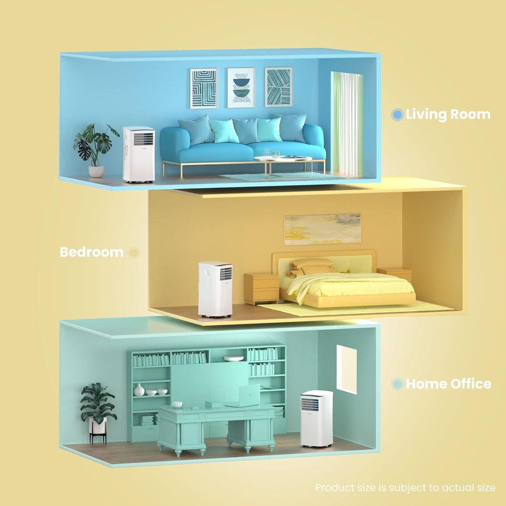 Climatiseur Mobile 9000 BTU/h 2,6kW, 3-EN-1 Refroidisseur Déshumidificateur Ventilateur, Fonction Follow me, Minuterie, Mode nuit, Pour salon et maison de 33㎡/88m³, MPPH-09CRN7, R290