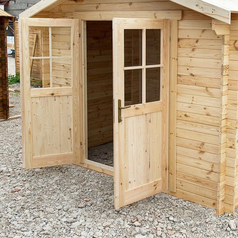 Gardy Shelter Abri de Jardin Bois Massif 9m² | Épaisseur 40mm, Marron, Toit Voliges 20mm | Rangement Extérieur avec Vitrage Verre 4mm et Portes Menuisières | Système Anti-Tempête Inclus