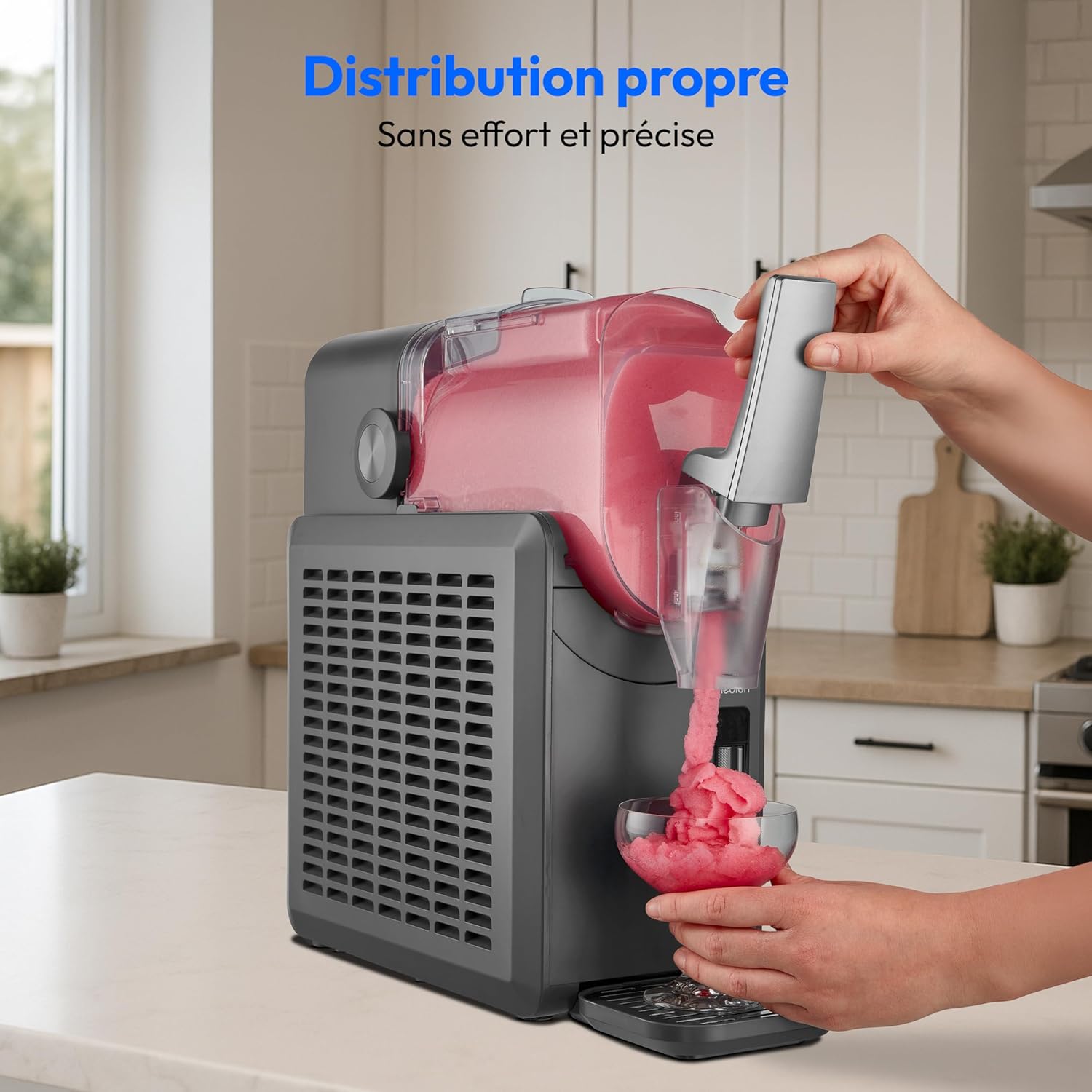 MEDION Machine à granité (boissons glacées, capacité 2,6L, réservoir 1,9L, slush machine pour boissons, 5 modes de boisson, machine a glace, préparation en 30–60min, compresseur, MD12090)